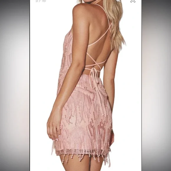 Lulus Pink Fringe Lace-Up Mini Dress size S - Picture 2 of 8